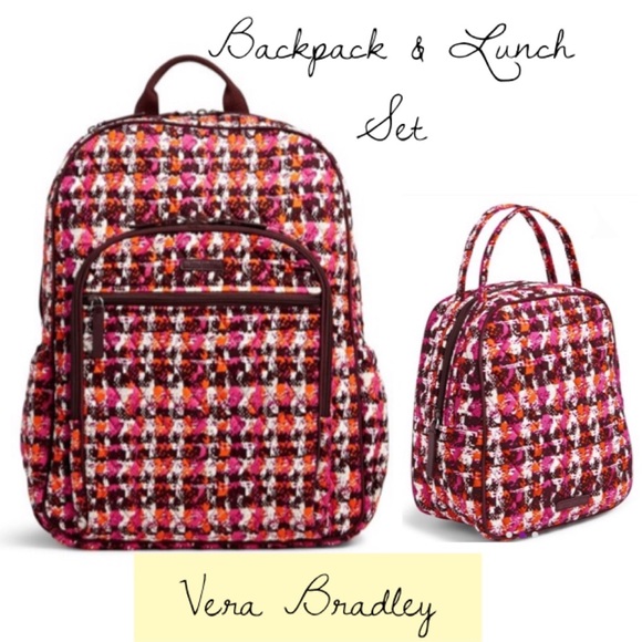 Vera Bradley campus backpack and lunch brunch bag set Houndstooth Tweed - Picture 2 of 13